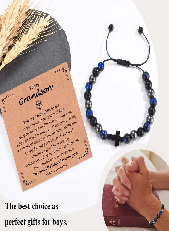 FIEEFX To My Grandson Cross Bracelet Gifts for Grandson Christmas Birthday Valentines Fathers Day Easter Thanksgiving Graduation Gifts for Boys Kids Men - Image 2