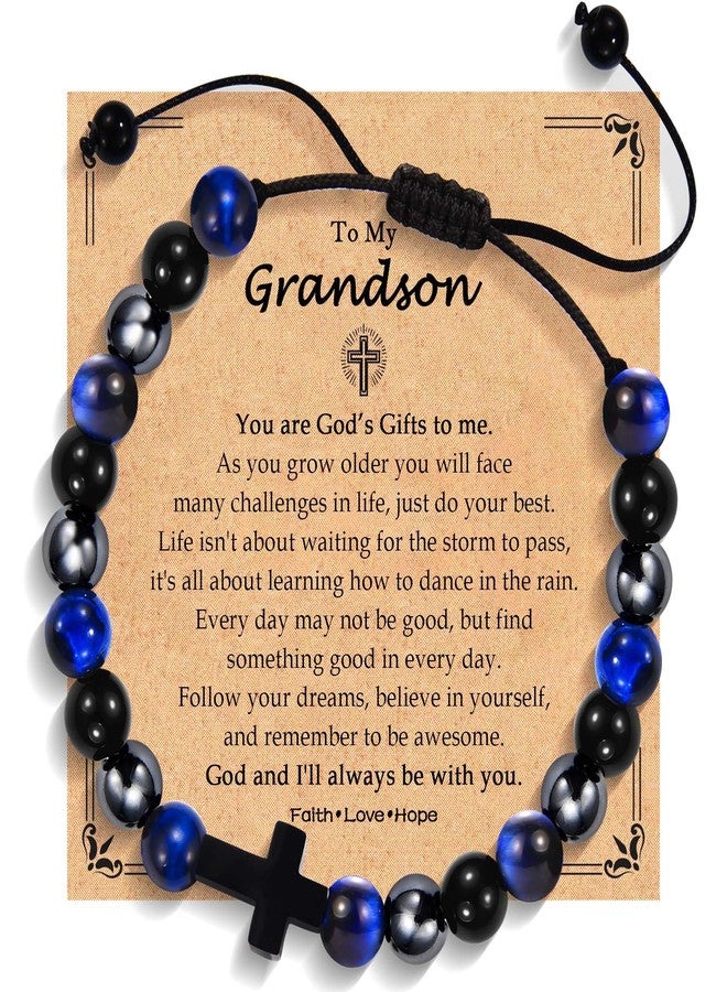 FIEEFX To My Grandson Cross Bracelet Gifts for Grandson Christmas Birthday Valentines Fathers Day Easter Thanksgiving Graduation Gifts for Boys Kids Men - Image 1