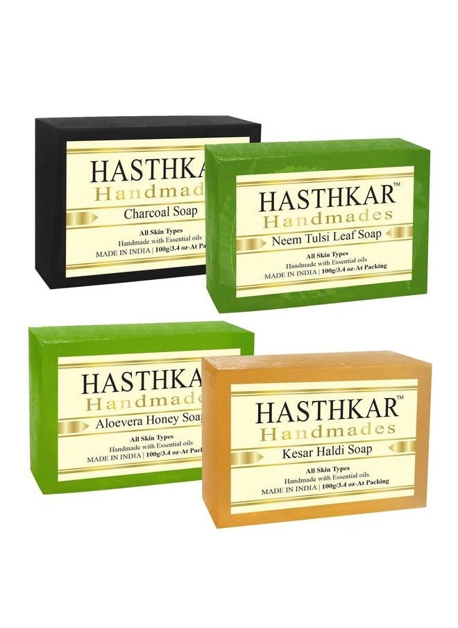 byPurenaturals Hasthkar Handmades Handmade Natural Charcoal Neem Tulsi Leaf Aloevera Honey And Kesar Haldi Soap (1X4 Gift Combo)  - Image 2