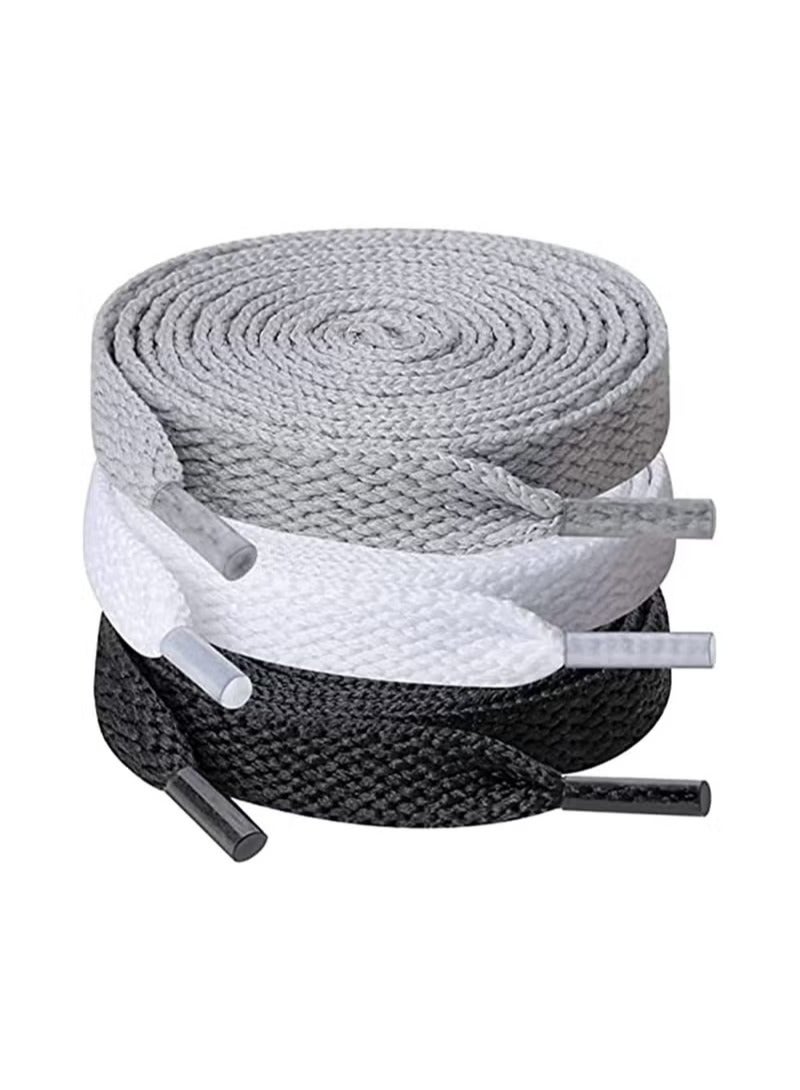 Shoelaces, 3 Pair Flat Shoe laces, Wide Shoelaces for Athletic Running Sneakers Shoes Boot Strings - Image 1