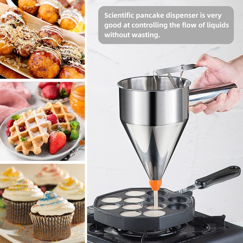 choxila Choxila 40oz Pancake Batter Dispenser, Stainless Steel 4 Caliber Funnel Cake Dispenser with Stand Great for Pancakes, Cupcakes and Baked Goods  - Image 5