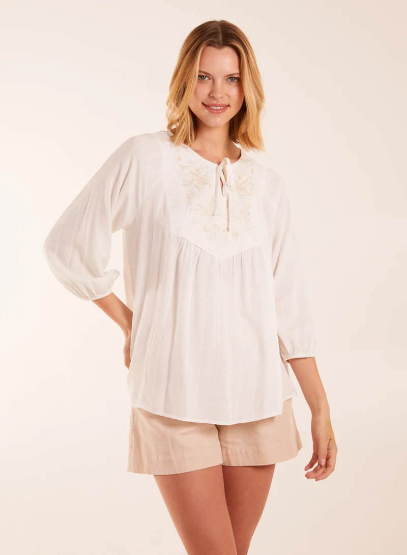 Blue Vanilla Floral Embroidered Bust Top