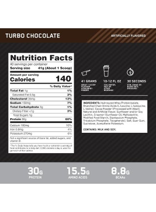 Optimum Nutrition Platinum Hydrowhey Protein Powder, 30 Grams of Protein for Muscle Support & Recovery, 100% Hydrolyzed Whey Protein Isolate Powder - Turbo Chocolate, 3.61 Lbs , 40 Servings (1.64 KG) - view 3