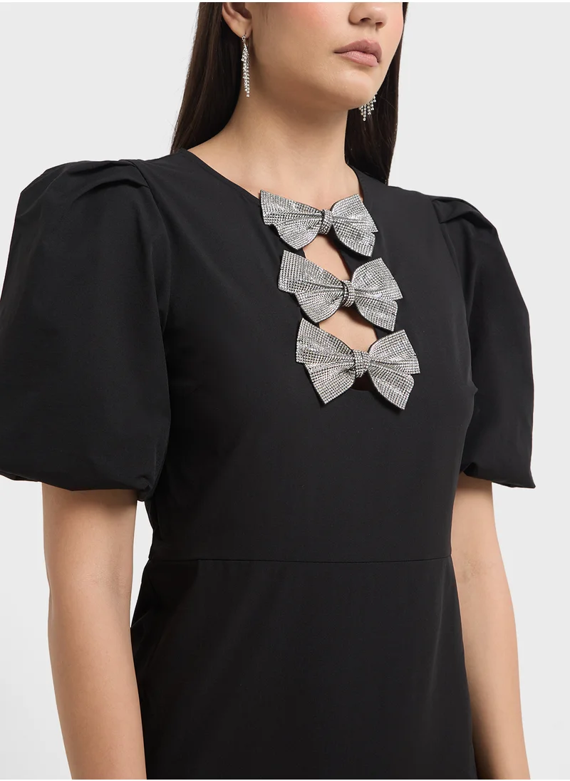 VERO MODA Puff Sleeve Bow Detailed Dress
