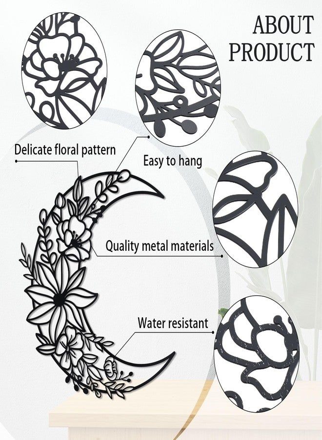 OYEFLY Moon Metal Floral Art Decor,Boho Floral Moon Home Wall Decoration (style 2) - Image 3