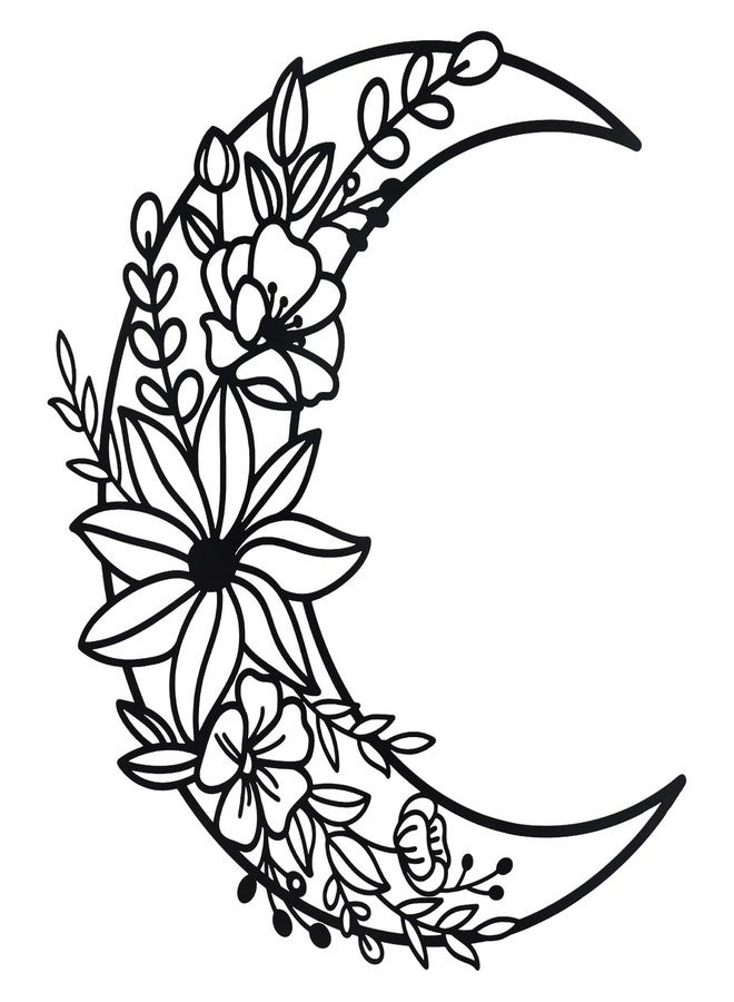 OYEFLY Moon Metal Floral Art Decor,Boho Floral Moon Home Wall Decoration (style 2) - Image 1