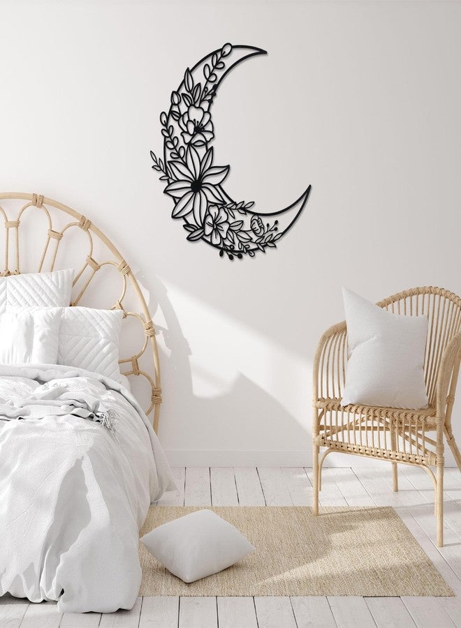 OYEFLY Moon Metal Floral Art Decor,Boho Floral Moon Home Wall Decoration (style 2) - Image 4