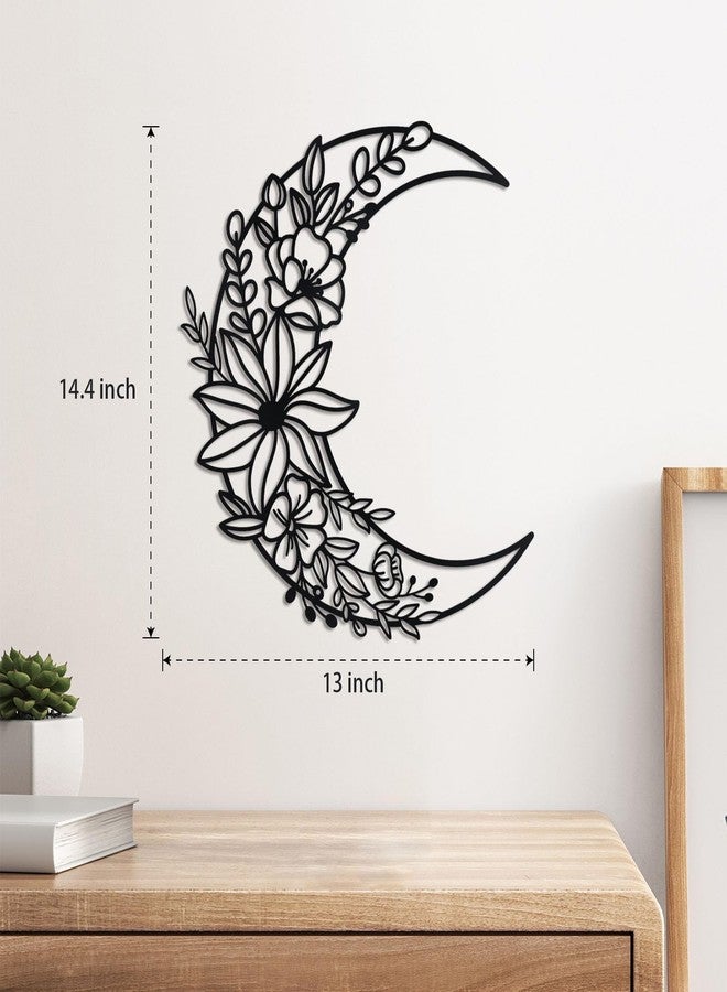 OYEFLY Moon Metal Floral Art Decor,Boho Floral Moon Home Wall Decoration (style 2) - Image 2