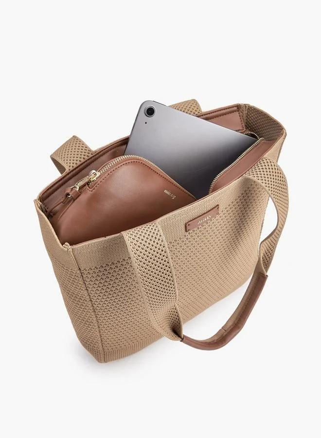 ميسي Textured Tote Bag With Pouch