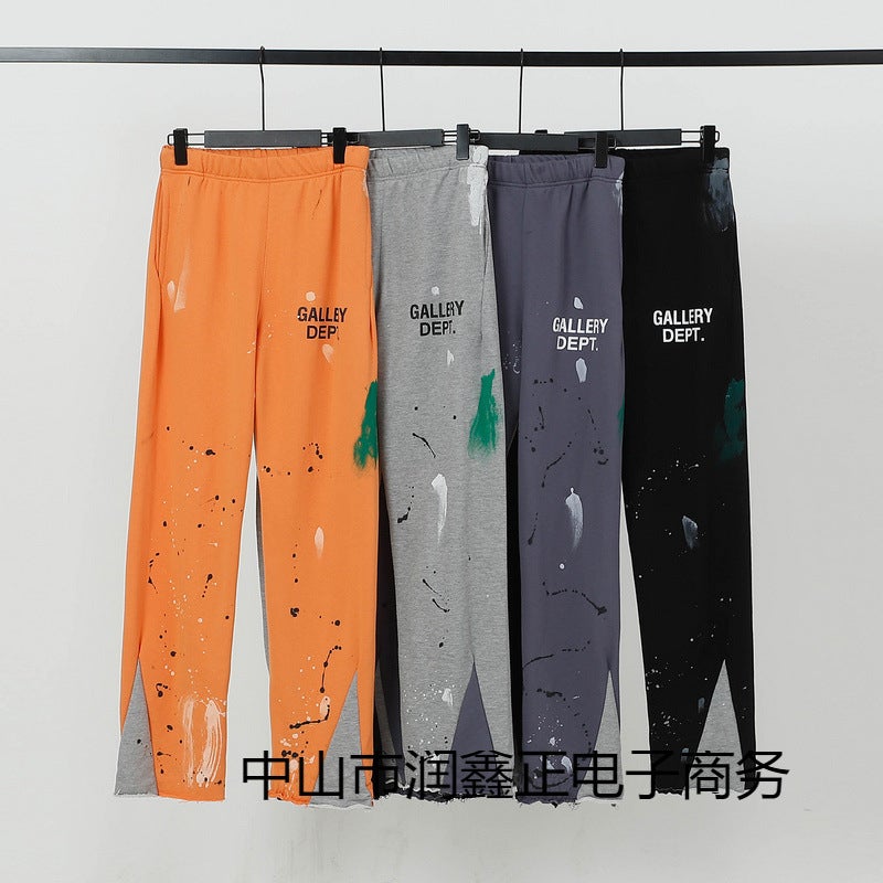 Trendy Brand Vintage Splash Double Stitching Sports Trousers For Men And Women Couple Micro-Flared Pants Casual Sweat Pants - Image 2