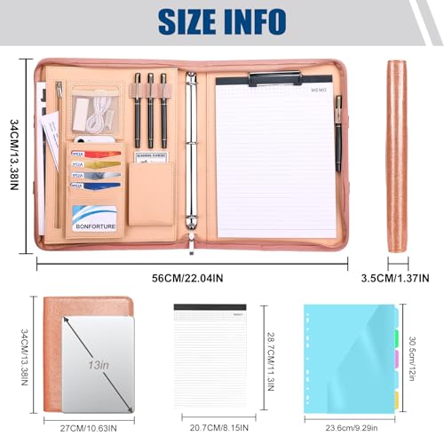 NATISERAUM Padfolio Portfolio Binder with Handle, 3-Ring Folder Organizer, Vegan Leather Portfolio with Notepad Includes 5 Dividers with 10 Pockets for Documents Filesfor Documents Files and 1 Pen - Image 2
