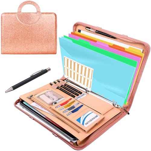 NATISERAUM Padfolio Portfolio Binder with Handle, 3-Ring Folder Organizer, Vegan Leather Portfolio with Notepad Includes 5 Dividers with 10 Pockets for Documents Filesfor Documents Files and 1 Pen - Image 1