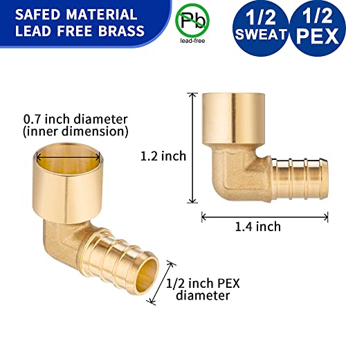 Lidertik 10 Pack Lidertik Copper to Pex Fittings 12 inch Elbow 12 Pex B F1807 x 12 Female Elbow Sweat Adapter Brass LIAPXFSE1212 10 Pieces - Image 3