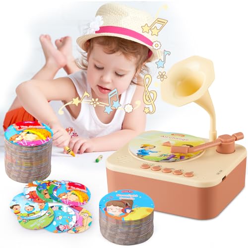 DANGKAEN Toddler Gramophone Musical Toys - Player Audio Books for Kids, 99 Cards Stories Songs Phonograph Record, for Boys and Girls (Cozy Brown) - Image 3