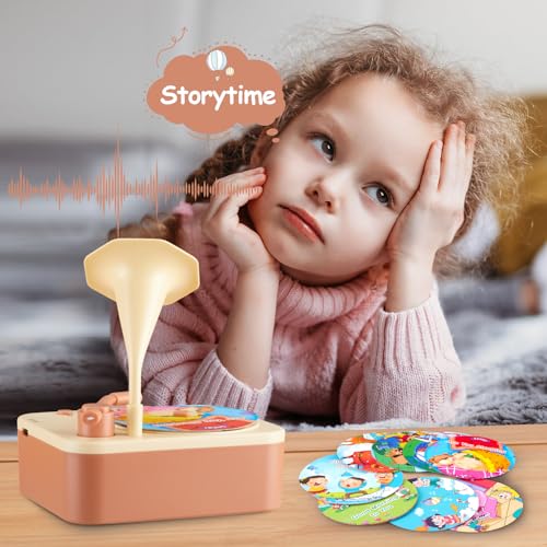 DANGKAEN Toddler Gramophone Musical Toys - Player Audio Books for Kids, 99 Cards Stories Songs Phonograph Record, for Boys and Girls (Cozy Brown) - Image 2
