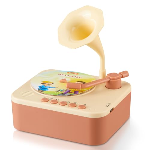 DANGKAEN Toddler Gramophone Musical Toys - Player Audio Books for Kids, 99 Cards Stories Songs Phonograph Record, for Boys and Girls (Cozy Brown) - Image 1