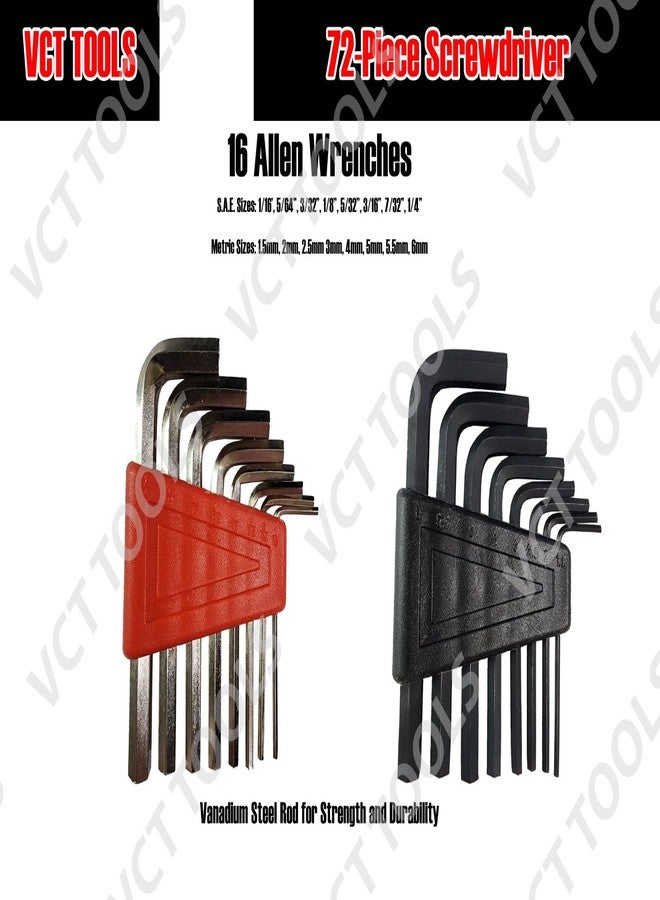 VCT 72pc Magnetic Screwdriver Set with Case Flathead, Phillips, Hex, Square, Pozidriv, Torx, and Magnetic Tip Screwdrivers - Image 3