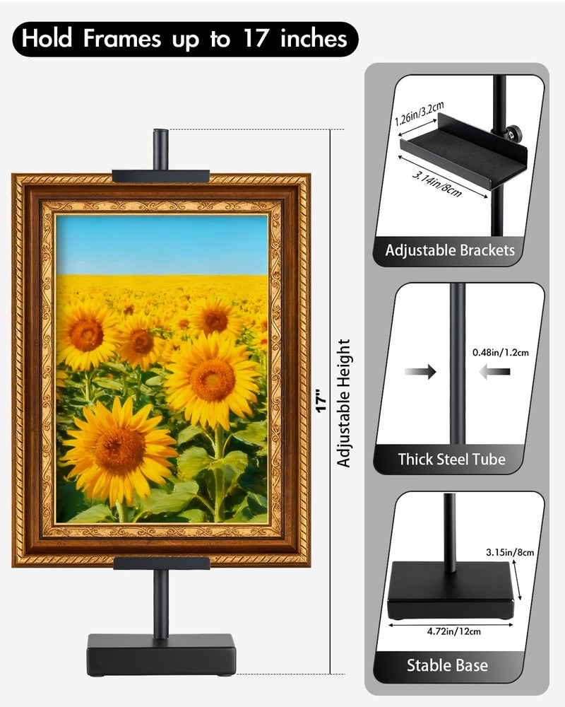 Rofio Adjustable Tabletop Easel Stand, Picture Easel Stand up to 17â€ H, Metal Picture Frame Holder for Artwork, Photo, Signs & Certificates (Black) - Image 2