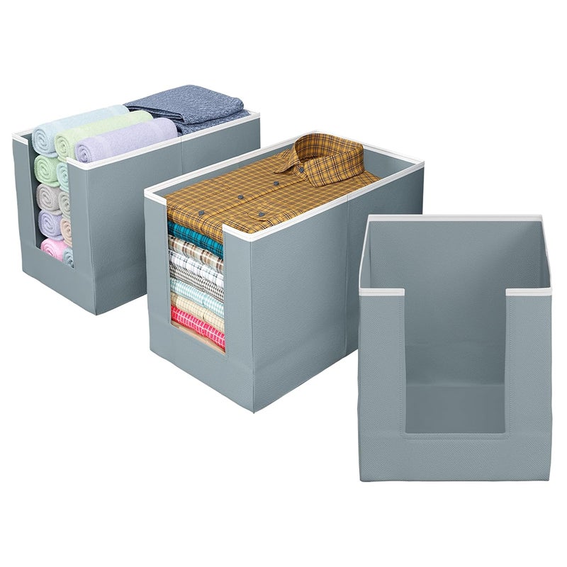 Kuber Industries Shirt Organizer for WardrobeFoldable Non Woven Shirt StackerDesigner Cupboard Organizer for Clothes Clothes Storage boxPack of 3 Grey - Image 1