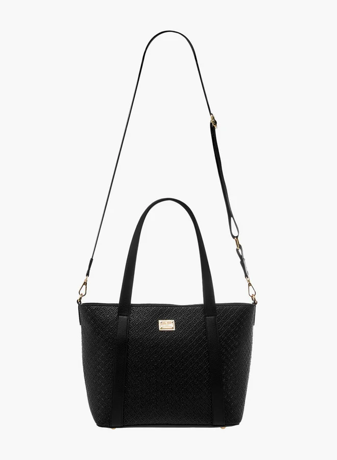 Flora Bella By Shoexpress Women's Monogram Embossed Tote Bag with Detachable Strap