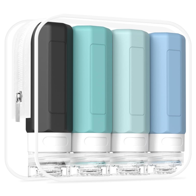 Redfly Travel Bottles for Toiletries, Tsa Approved 3oz Travel Size Containers, Leak Proof Silicone Squeezable Containers for Toiletries, BPA Free Refillable Essentials for Shampoo Conditioner Gray - Image 1