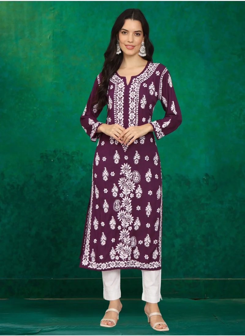 Alaya Women Chikankari Hand Embroidered Modal Kurta -AL4042