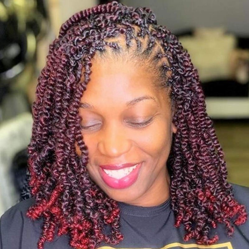 Dorsanee Pretwisted Spring Twist Crochet Hair 8 Inch 4 Packs Short Curly Crochet Hair Pre Looped Crochet Braids Mini Passion Twists Fluffy Twist Synthetic Hair Extensions 8 InchTbug