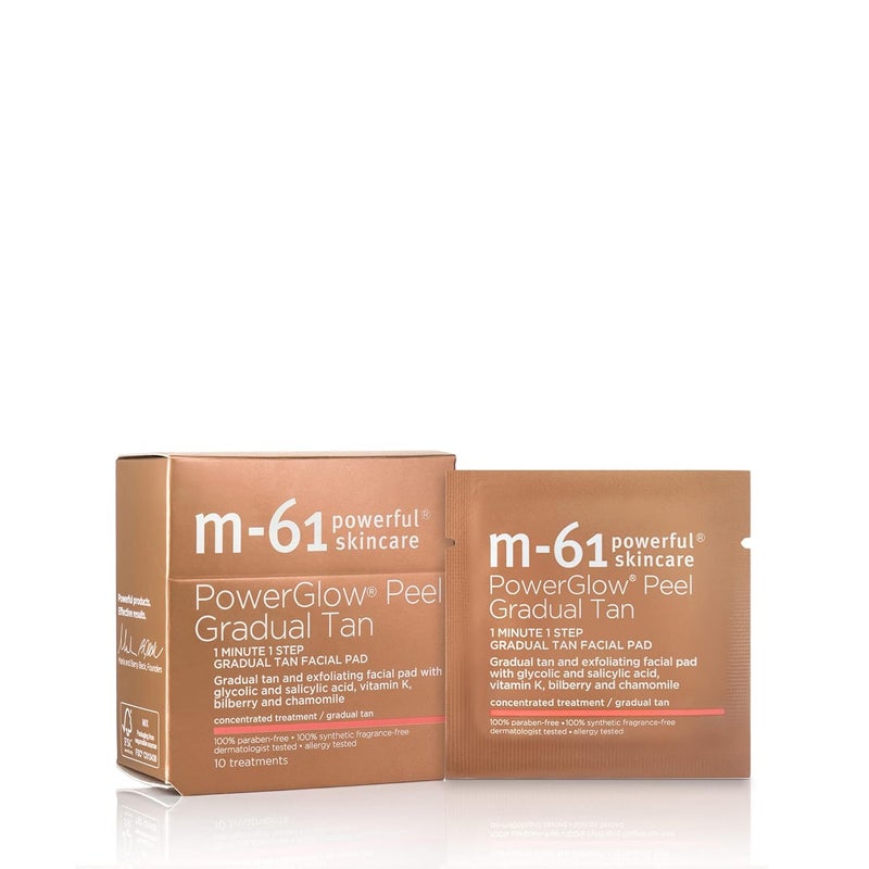 M61 PowerGlow Peel Gradual Tan  10 Treatments 1minute 1step exfoliating and gradual tan glow peel with glycolic vitamin K  chamomile