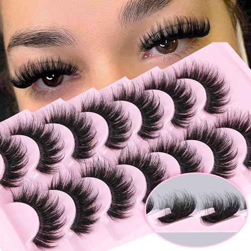 Focipeysa D Curl Lash Fluffy Volume Eyelash Thick False Eyelashes 16mm Lashes 8D Faux Mink Lash Dramatic Strip Eyelash Pack Lash that Look Like Extension 7 Pairs - Image 1