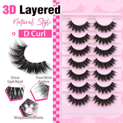 Focipeysa D Curl Lash Fluffy Volume Eyelash Thick False Eyelashes 16mm Lashes 8D Faux Mink Lash Dramatic Strip Eyelash Pack Lash that Look Like Extension 7 Pairs - Image 3