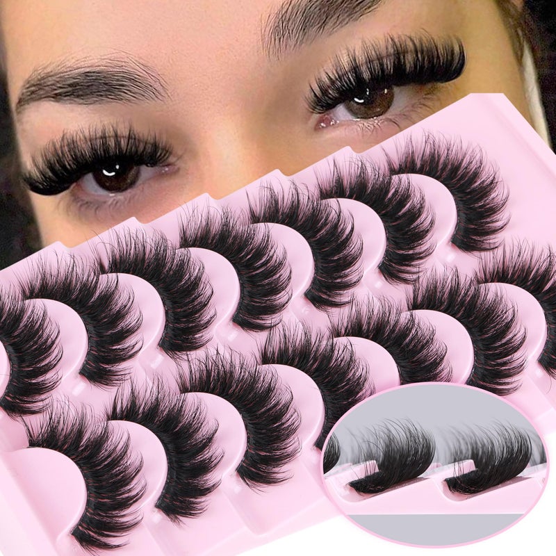 Focipeysa D Curl Lash Fluffy Volume Eyelash Thick False Eyelashes 16mm Lashes 8D Faux Mink Lash Dramatic Strip Eyelash Pack Lash that Look Like Extension 7 Pairs - Image 2