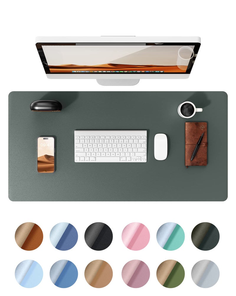 YSAGi Leather Desk Protector, Office Mat, Large Mouse Mat, Non-Slip PU Leather Blotter, Laptop Desk Pad, Waterproof Writing Pad for Office and Home (Dark Green, 35.4" x 17") - Image 1