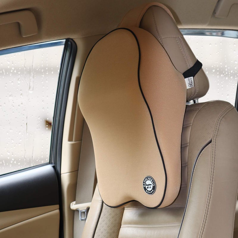 Oshotto Memory Foam, Air Fabric and Ergonomic Design Car Seat Neck Rest Cushion, Head Rest Pillow to Protect Neck & Vertebra Compatible with Mercedes Benz GL/GLS (Beige) - Image 1