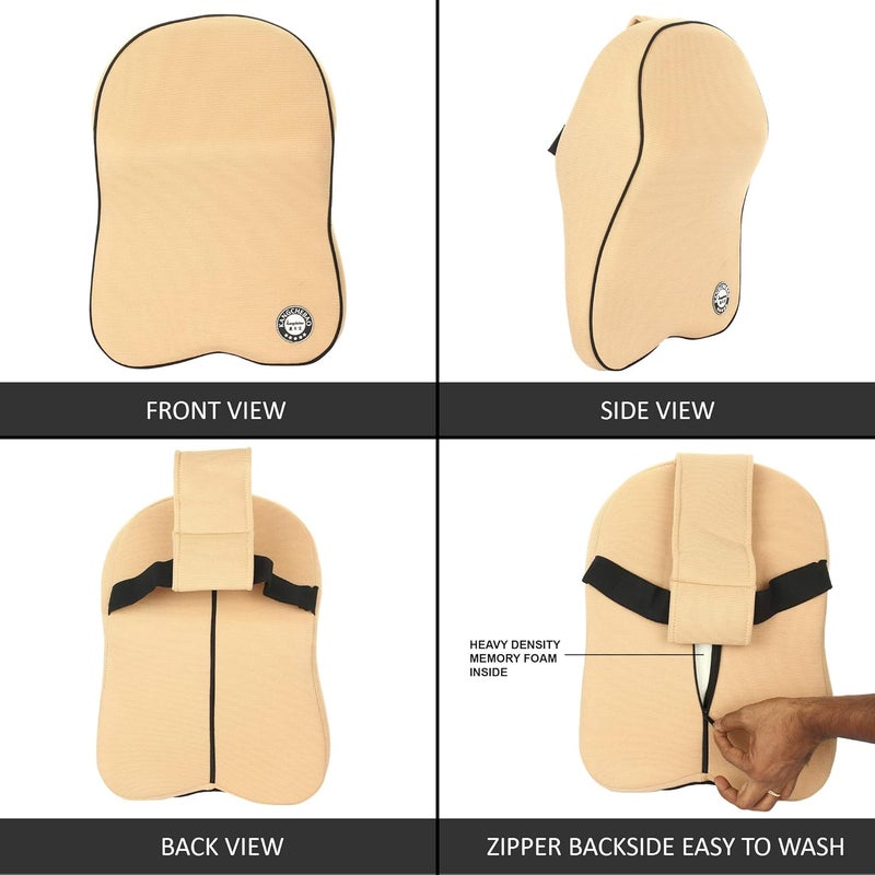 Oshotto Memory Foam, Air Fabric and Ergonomic Design Car Seat Neck Rest Cushion, Head Rest Pillow to Protect Neck & Vertebra Compatible with Mercedes Benz GL/GLS (Beige) - Image 4