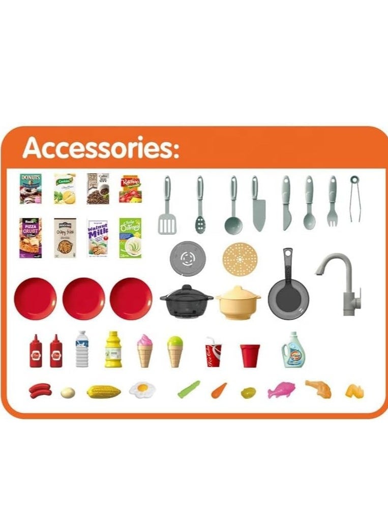 MUMS PLANET - Master Chef's Kitchen Playset, 67 Pieces, Round Assorted Accessories, Designed with Spray Function, Boiling Water Function, Light and Sound, Kids Will Be More Happy. Perfect Gift for Kids 3 Years and Up - Image 1