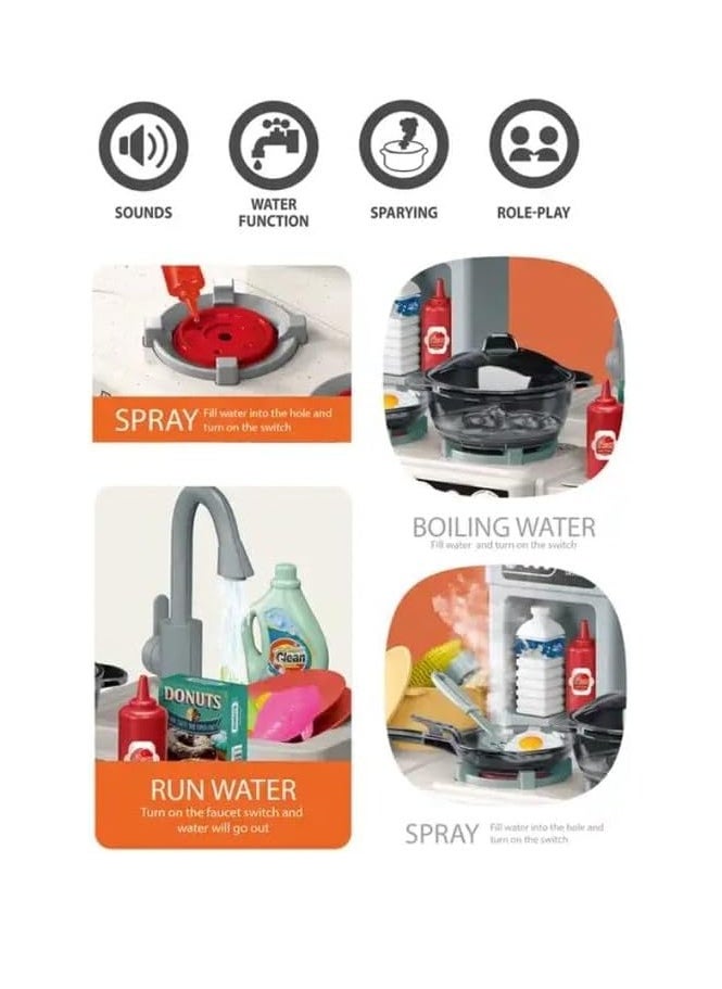 MUMS PLANET - Master Chef's Kitchen Playset, 67 Pieces, Round Assorted Accessories, Designed with Spray Function, Boiling Water Function, Light and Sound, Kids Will Be More Happy. Perfect Gift for Kids 3 Years and Up - Image 1