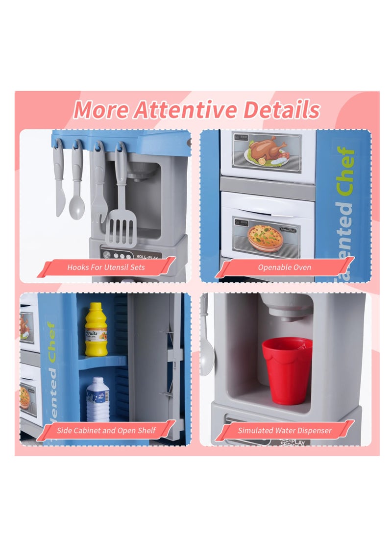 MUMS PLANET - Master Chef's Kitchen Playset, 67 Pieces, Round Assorted Accessories, Designed with Spray Function, Boiling Water Function, Light and Sound, Kids Will Be More Happy. Perfect Gift for Kids 3 Years and Up - Image 1