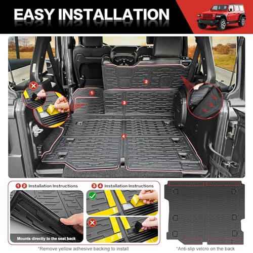 Utiiy Cargo Liner with Seat Back Cover Fit for 2018-2025 Jeep Wrangler JL Unlimited 4 Door 4X4, Cargo Mat TPE Seat Back Protector for 2024 Jeep Wrangler JL/JLU Accessories(Cargo Mat+ Backrest Mats) - Image 4