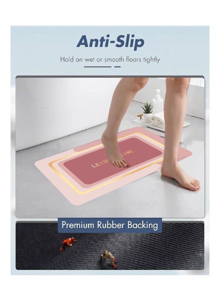 ليستر ‎سجادة حمام ممتصة للماء وغير قابلة للانزلاق من ليستر، سريعة الجفاف، ‎سجادة مدخل غير قابلة للانزلاق، سجادة أرضية من جلد الدياتوم، بشكل مستطيل، اللون الوردي 50x80 سم. - Image 4