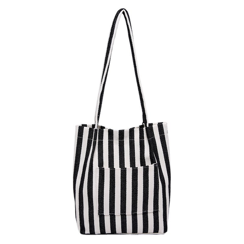 Niche Artistic Holiday Casual Casual Lazy Style Shopping Bag Canvas Bag Large Capacity Striped Tote Bag Women'S New - Image 1