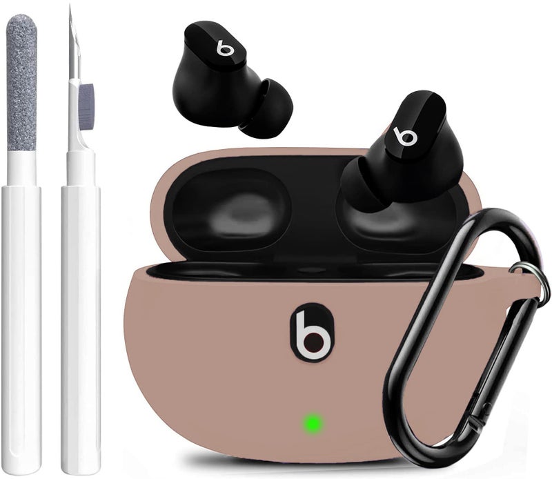 Olytop for Beats Studio Buds/Bud + Case with Cleaner kit 2021/2023, Soft Silicone Case New Beat Studio Buds Plus Cover Protective Skin with Keychain, Cleaning Pen for Beat Studio Earbuds, Milk Tea - Image 1