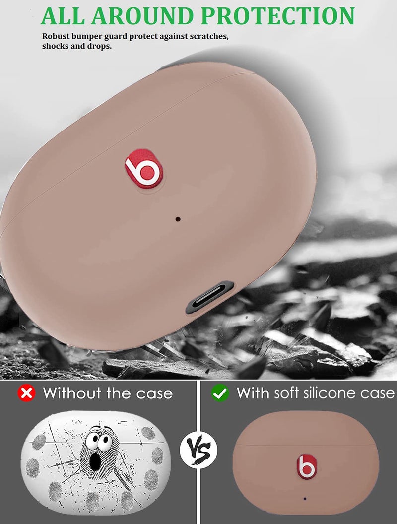 Olytop for Beats Studio Buds/Bud + Case with Cleaner kit 2021/2023, Soft Silicone Case New Beat Studio Buds Plus Cover Protective Skin with Keychain, Cleaning Pen for Beat Studio Earbuds, Milk Tea - Image 3