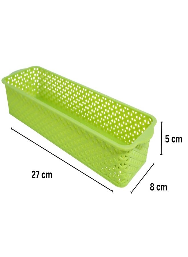MORVI Deskmate Multi-Purpose Plastic Storage Basket|Durable Stackable Organizer Tokri For Home,Kitchen,Bathroom & Office| Drawer Tray,Cutlery,Cosmetics,Stationery|Set Of 3|Green - Image 2