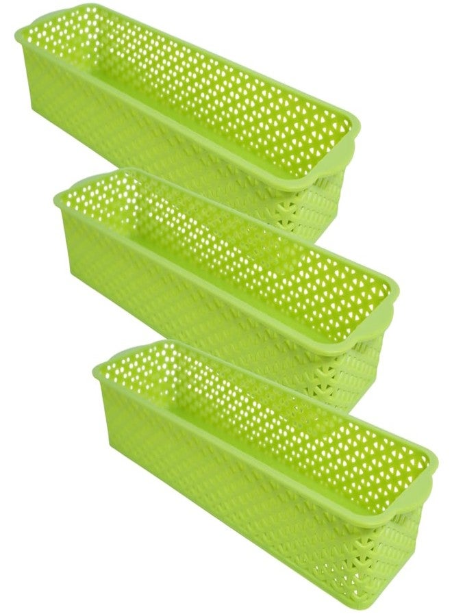 MORVI Deskmate Multi-Purpose Plastic Storage Basket|Durable Stackable Organizer Tokri For Home,Kitchen,Bathroom & Office| Drawer Tray,Cutlery,Cosmetics,Stationery|Set Of 3|Green - Image 1