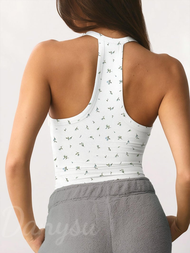 Danysu Spring Tops for Women 2025 Sexy Tank Top for Women with Built in Bra Camisole Trendy Going Out Womens Tops Blue Rosebud L - Image 4