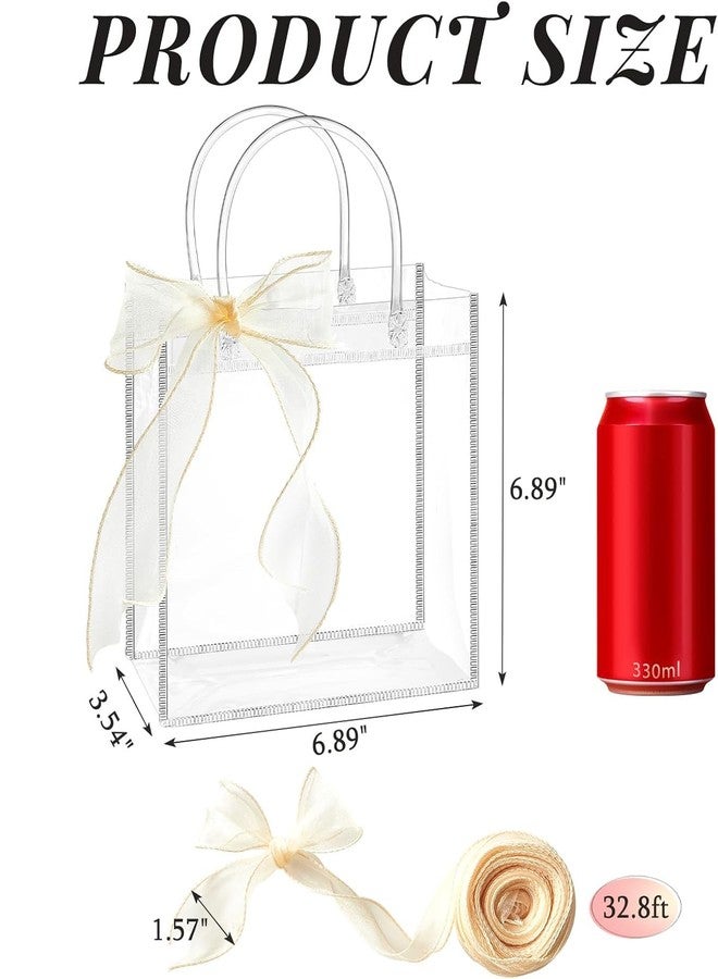 Ohuimrt 30 PCS Clear Plastic Gift Bags with Handles, Reusable Party Favor Bags with Ribbon Transparent Gift Wrap Bags Bulk for Weddings Birthdays, 6.89 x 6.89 x 3.54 Inches - Image 2