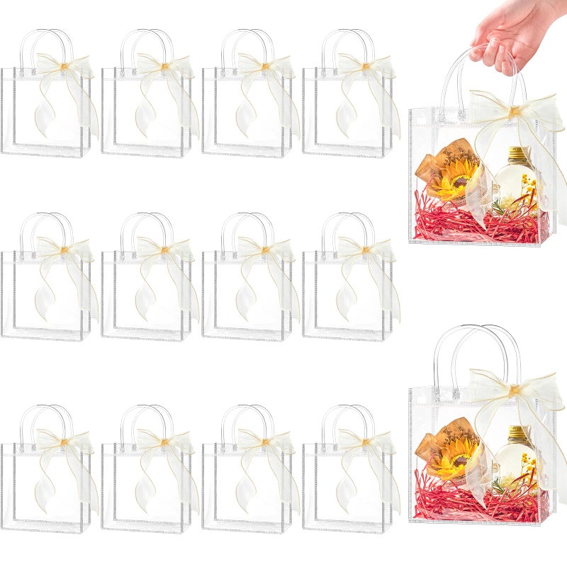 Ohuimrt 30 PCS Clear Plastic Gift Bags with Handles, Reusable Party Favor Bags with Ribbon Transparent Gift Wrap Bags Bulk for Weddings Birthdays, 6.89 x 6.89 x 3.54 Inches - Image 1