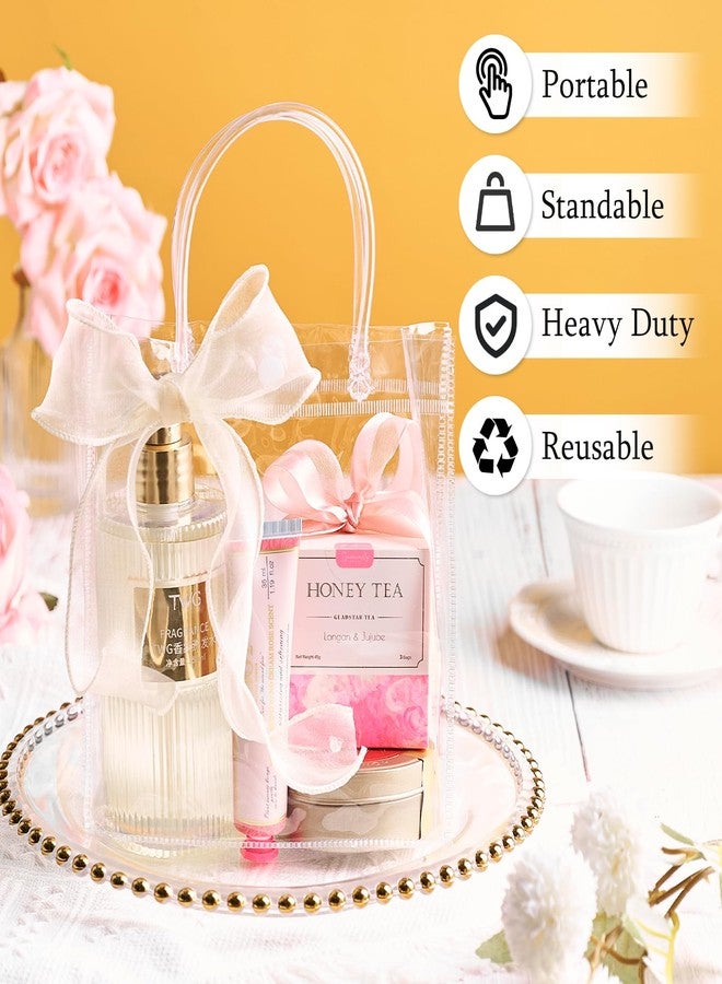 Ohuimrt 30 PCS Clear Plastic Gift Bags with Handles, Reusable Party Favor Bags with Ribbon Transparent Gift Wrap Bags Bulk for Weddings Birthdays, 6.89 x 6.89 x 3.54 Inches - Image 4