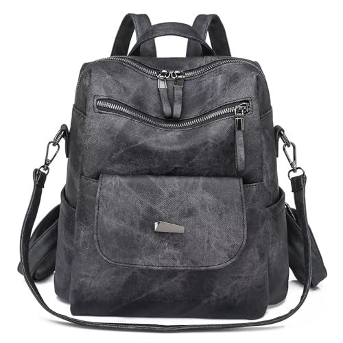WYFJNX PU Leather Backpack Purse for Women Fashion Multipurpose Design Handbag Ladies Shoulder Bags Travel Backpack Black - Image 1