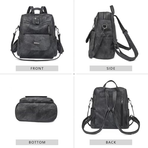 WYFJNX PU Leather Backpack Purse for Women Fashion Multipurpose Design Handbag Ladies Shoulder Bags Travel Backpack Black - Image 3